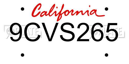 9CVS265 California License Plate