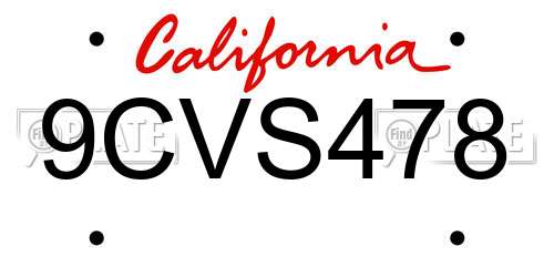 9CVS478 California License Plate