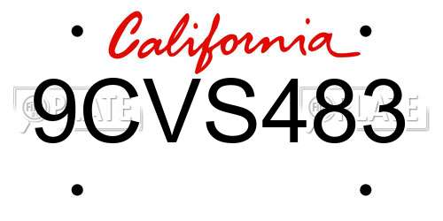 9CVS483 California License Plate