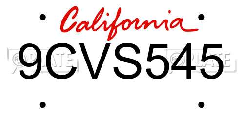 9CVS545 California License Plate