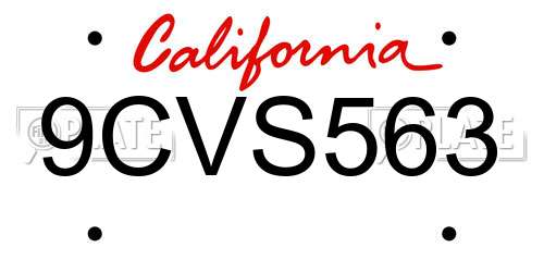 9CVS563 California License Plate