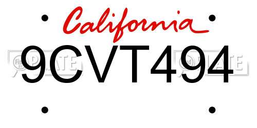 9CVT494 California License Plate