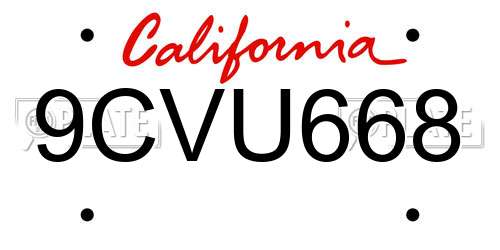 9CVU668 California License Plate