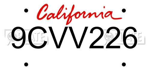 9CVV226 California License Plate