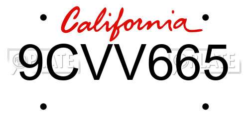 9CVV665 California License Plate