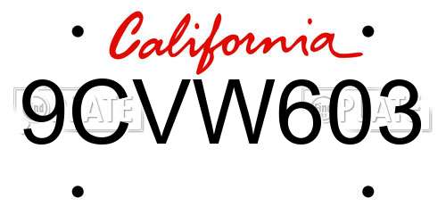 9CVW603 California License Plate
