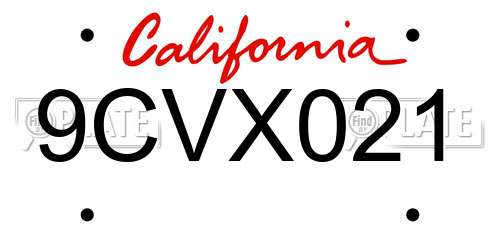 9CVX021 California License Plate