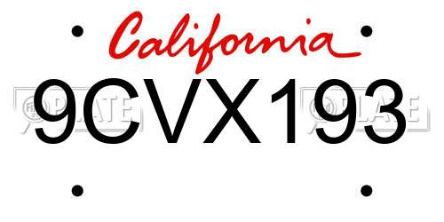 9CVX193 California License Plate
