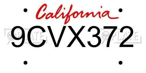 9CVX372 California License Plate