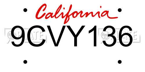 9CVY136 California License Plate