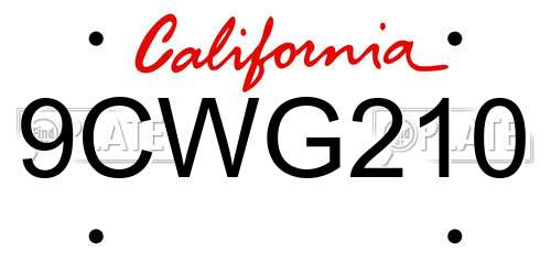 9CWG210 California License Plate