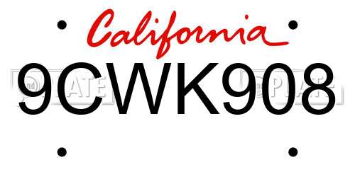 9CWK908 California License Plate
