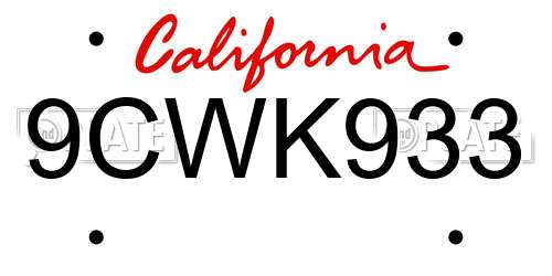 9CWK933 California License Plate