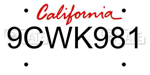 9CWK981 California License Plate