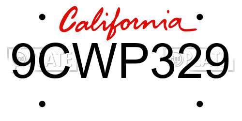 9CWP329 California License Plate