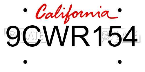 9CWR154 California License Plate