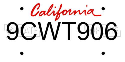 9CWT906 California License Plate