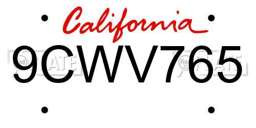 9CWV765 California License Plate