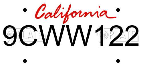9CWW122 California License Plate