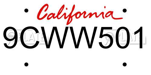 9CWW501 California License Plate