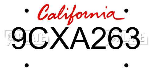 9CXA263 California License Plate