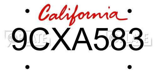 9CXA583 California License Plate