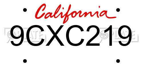 9CXC219 California License Plate