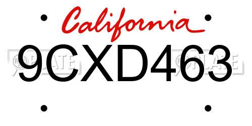 9CXD463 California License Plate