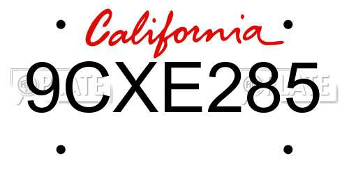9CXE285 California License Plate