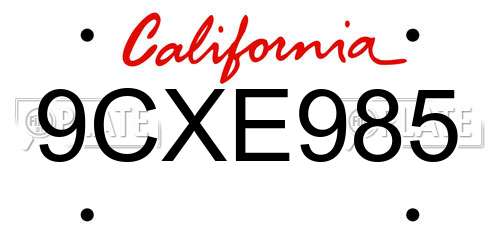 9CXE985 California License Plate