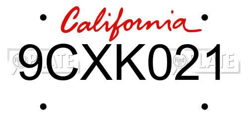 9CXK021 California License Plate