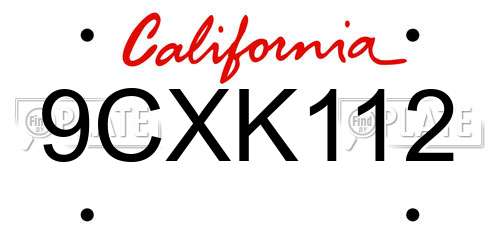 9CXK112 California License Plate
