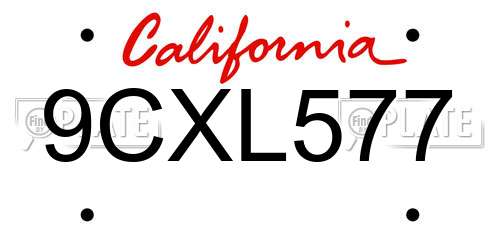 9CXL577 California License Plate