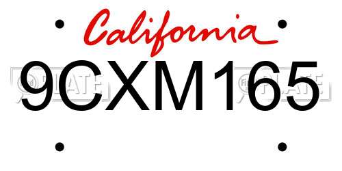 9CXM165 California License Plate