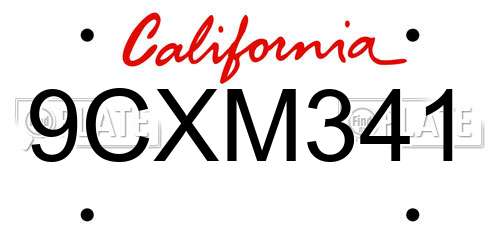 9CXM341 California License Plate