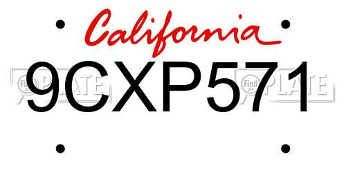 9CXP571 California License Plate