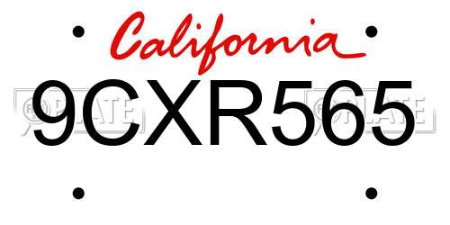 9CXR565 California License Plate