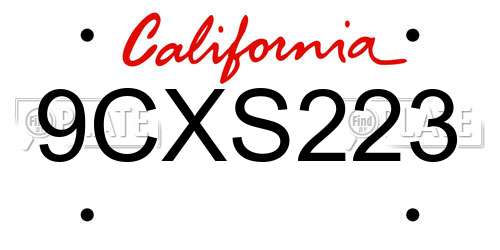 9CXS223 California License Plate