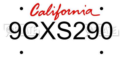 9CXS290 California License Plate