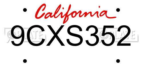 9CXS352 California License Plate