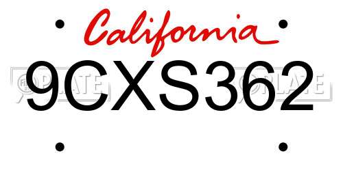 9CXS362 California License Plate