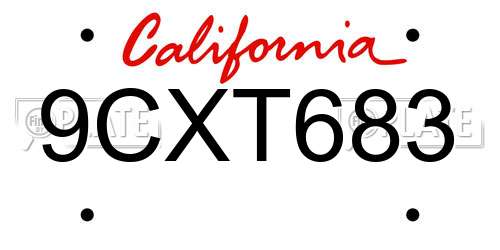 9CXT683 California License Plate