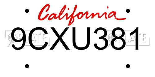 9CXU381 California License Plate