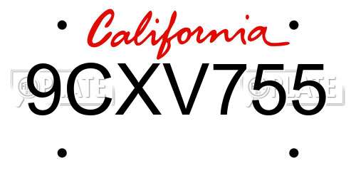 9CXV755 California License Plate