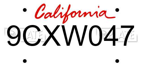 9CXW047 California License Plate