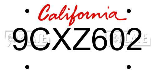 9CXZ602 California License Plate