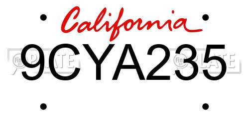 9CYA235 California License Plate