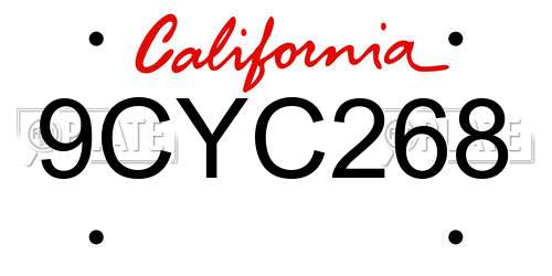 9CYC268 California License Plate