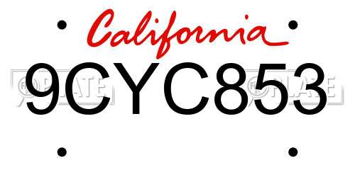 9CYC853 California License Plate