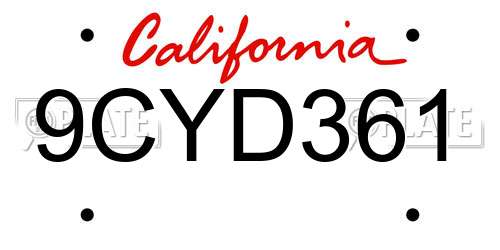 9CYD361 California License Plate